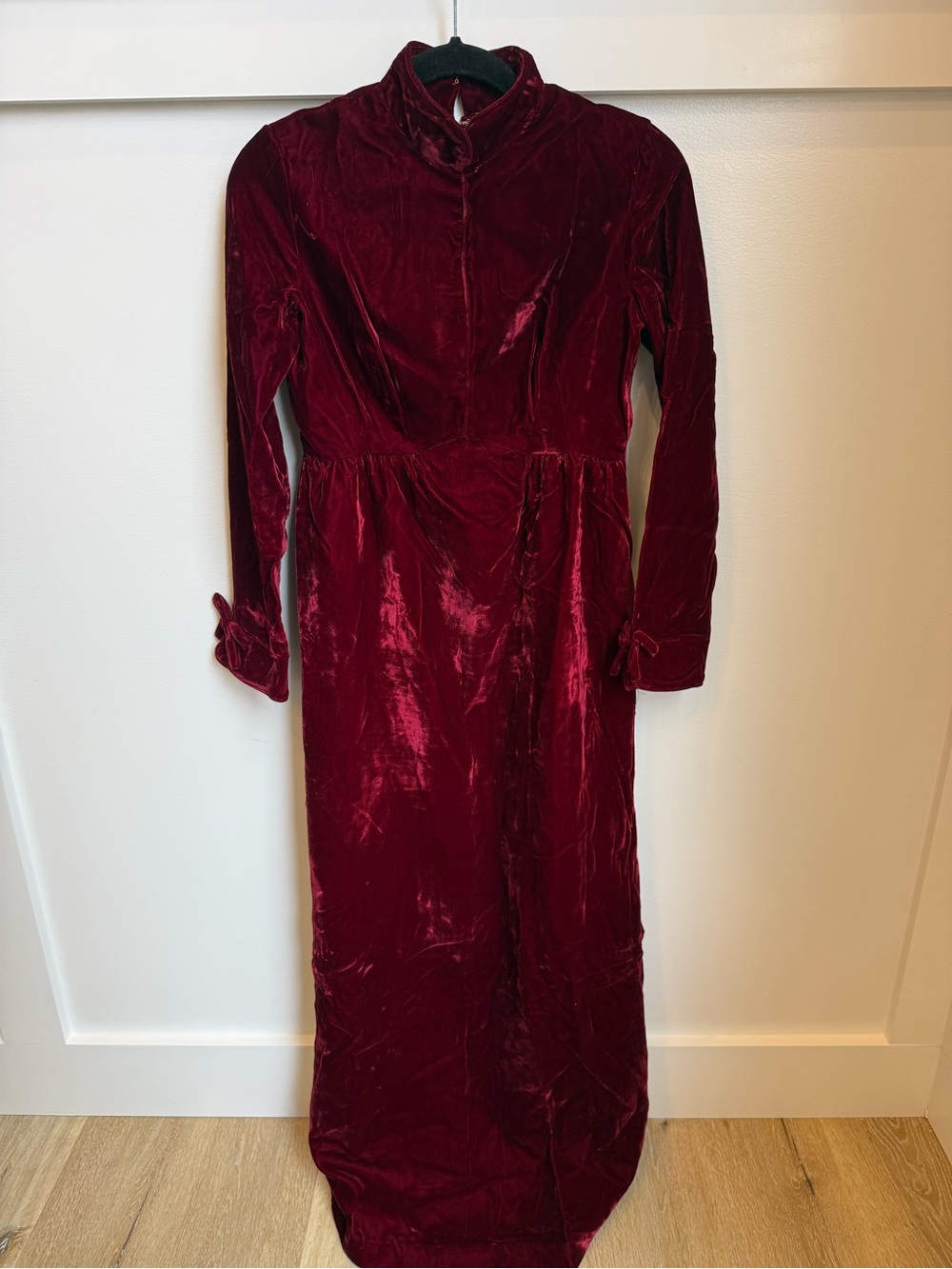 Vintage Lorrie Deb Velvet Long Sleeve 70s Dress Deep Wine Scarlett Red goth